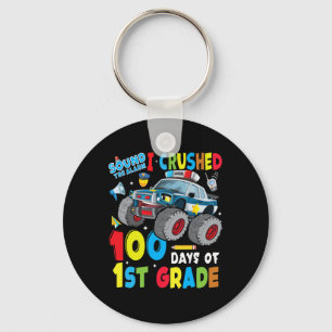 Truck Police Car 100 Days Of School 1st Grade Boys Keychain