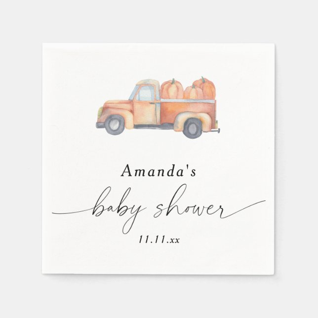 Truck pumpkin autumn baby shower  napkins (Front)