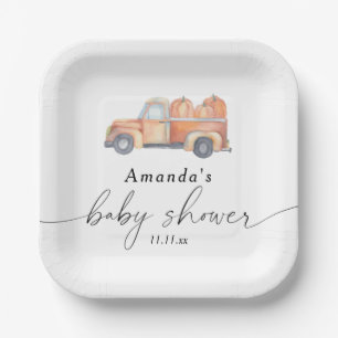Truck pumpkin autumn baby shower paper plates