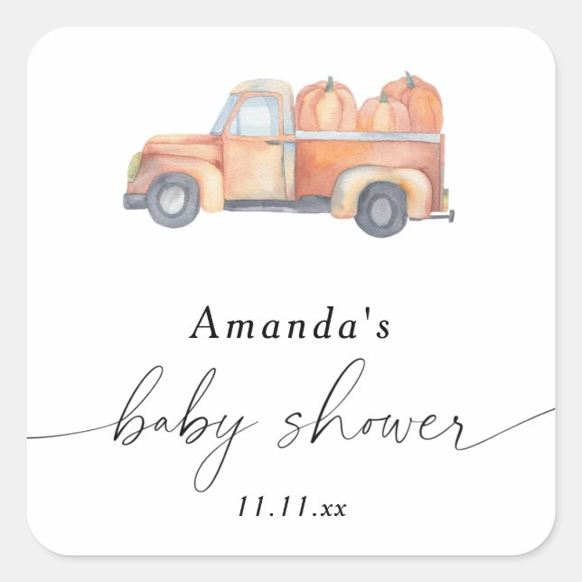 Truck pumpkin autumn baby shower  square sticker (Front)