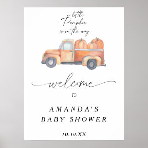 Truck pumpkin autumn welcome baby shower party poster