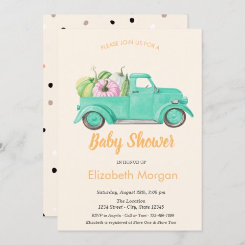 Truck PumpkinPolka Dots Baby Shower Invitation