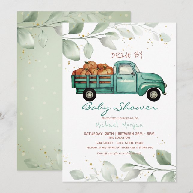 Truck Pumpkins Drive By Baby Shower Invitation (Front/Back)