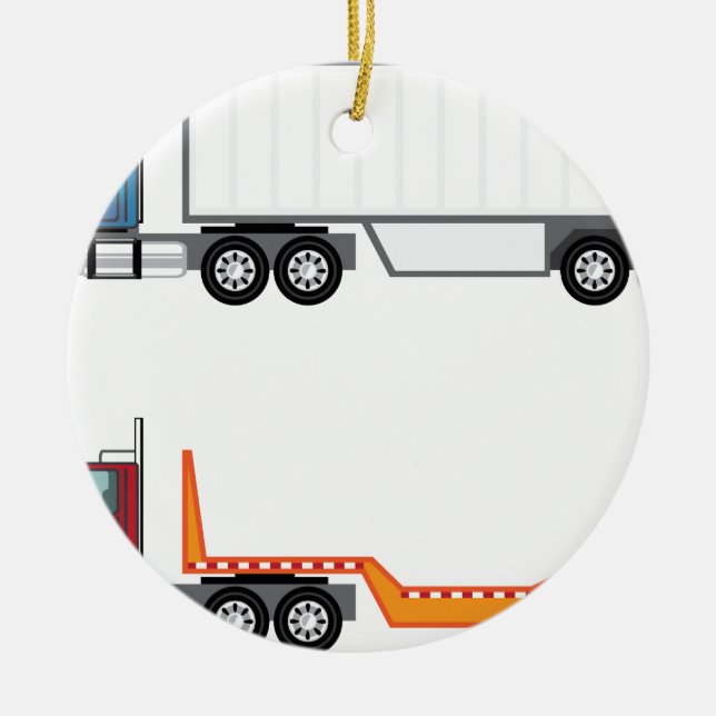 Truck semi and flatbed ceramic ornament (Front)