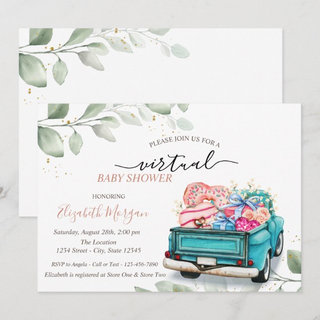 Truck Sweets Presents Virtual Drive By Baby Shower Invitation (Front/Back)
