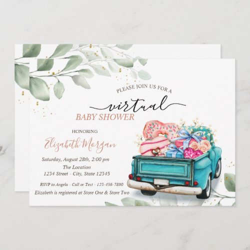 Truck Sweets Presents Virtual Drive By Baby Shower Invitation