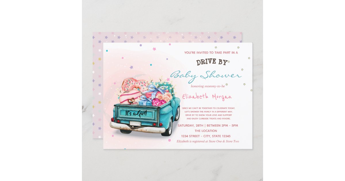 Truck Sweets Stars Drive By Baby Shower Invitation