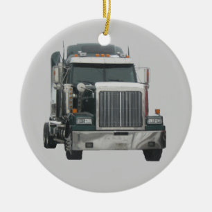 Truck tractor ceramic ornament