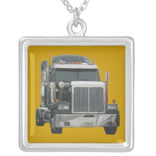 Truck tractor silver plated necklace