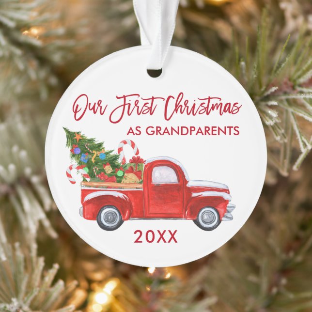 Truck Tree Our First Christmas as Grandparents Red Ornament (Tree)
