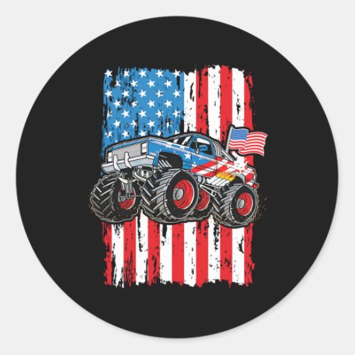 Truck Usa Flag Patriotic Boys Men 4th Of July  Classic Round Sticker