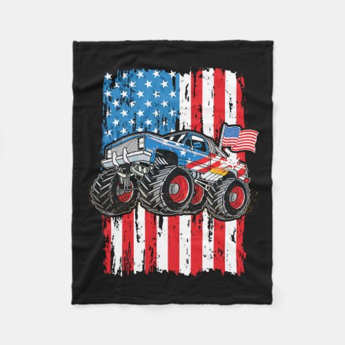 Truck Usa Flag Patriotic Boys Men 4th Of July  Fleece Blanket