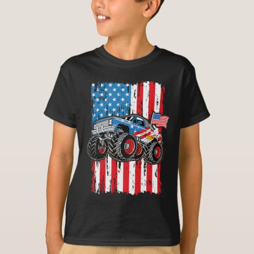 Truck Usa Flag Patriotic Boys Men 4th Of July  T_Shirt