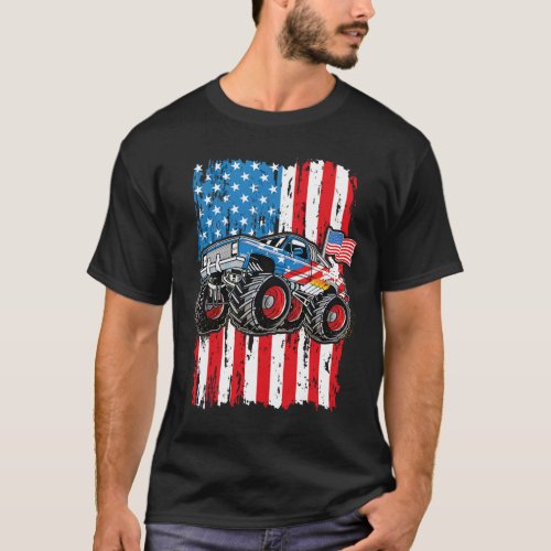 Truck Usa Flag Patriotic Boys Men 4th Of July  T_Shirt