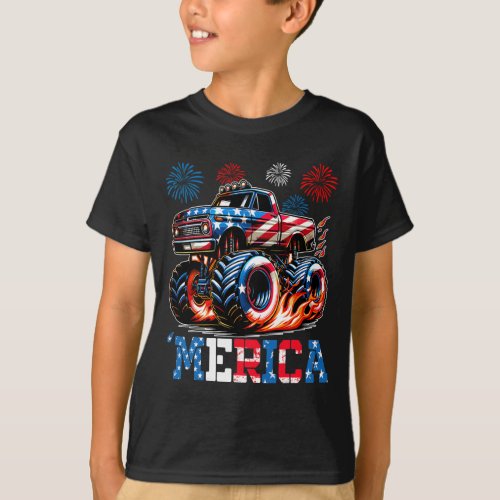 Truck Usa Flag Patriotic Toddlers Boys 4th Of July T_Shirt