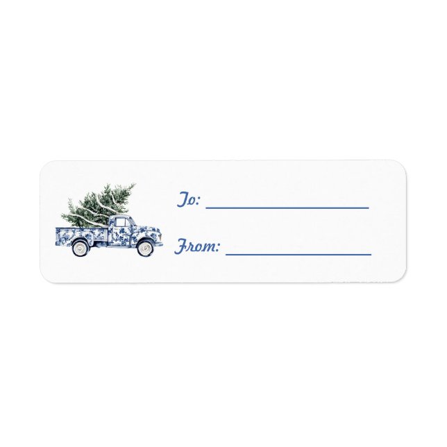 Truck White Blue Christmas Tree Label (Front)