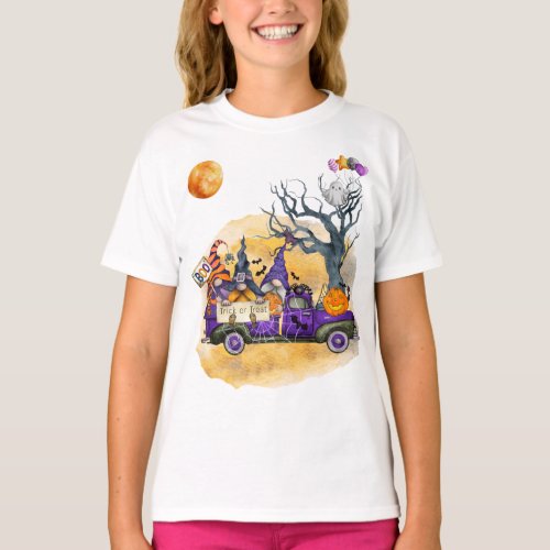 Truck With 3 Gnomes 2 Jack OLanterns  Ghost T_Shirt