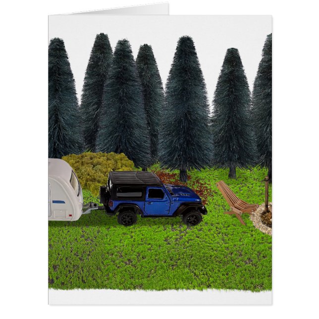 Truck with a Pull Camper in the Woods Cleared Camp Cards (Front)