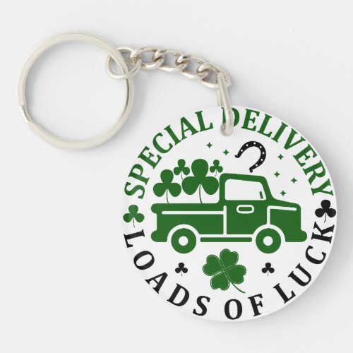 Truck with clovers St Patricks Day Keychain
