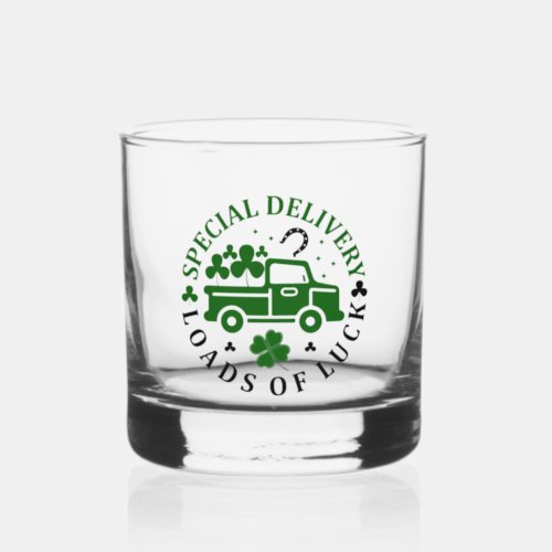 Truck with clovers St Patricks Day Whiskey Glass