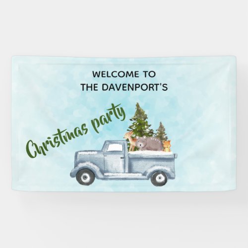 Truck with Cute Animals Christmas Party Banner