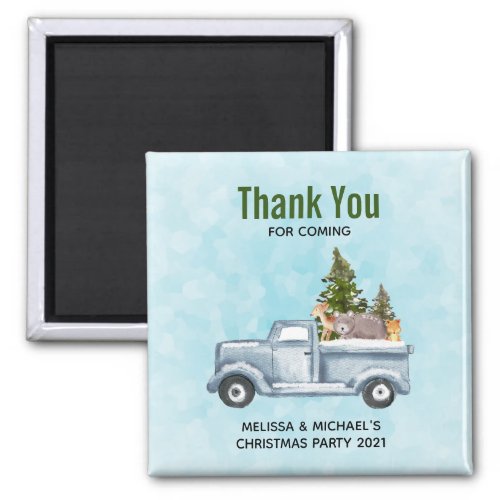 Truck with Pine Trees  Forest Animals Christmas Magnet