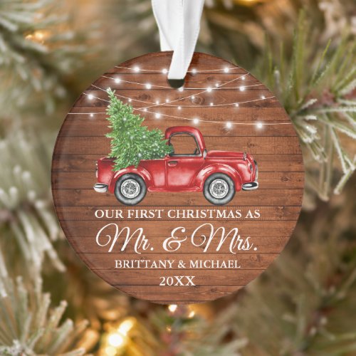 Truck Wood Lights First Christmas Mr and Mrs Ornament