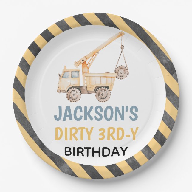 Truck Yellow Construction Dirty 3rdy Paper Plate (Front)