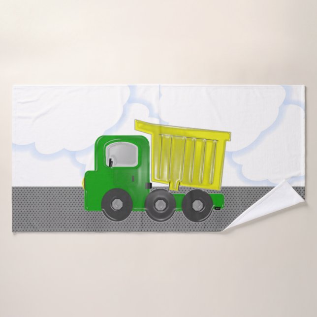 Truck Yellow Green Animated Bath Towel (Bath Towel)