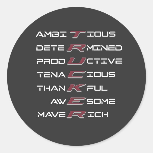 Trucker Acrostic Professional Traits Strength Classic Round Sticker (Front)