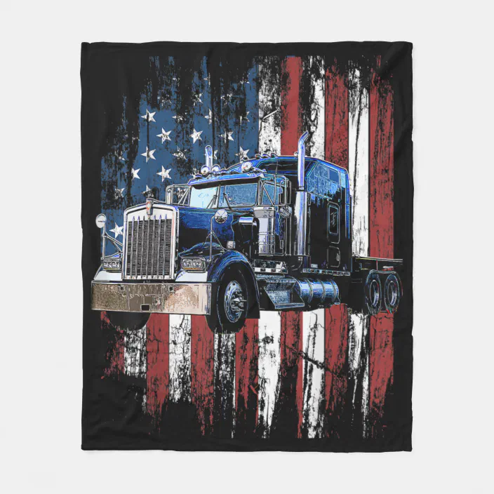 Trucker USA Flag Fleece Blanket 
