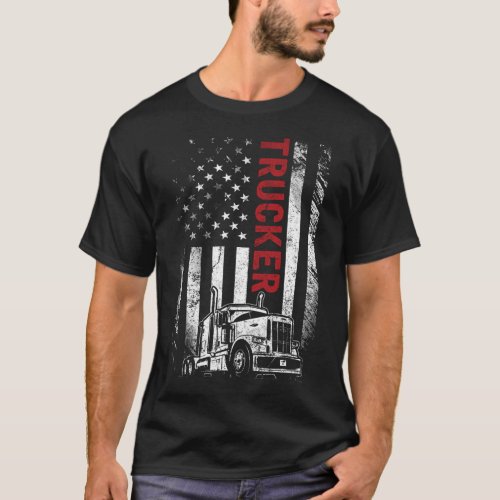 Trucker American Flag Truck Driver For T_Shirt
