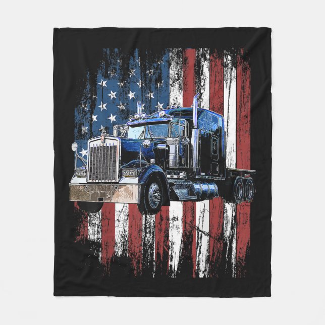 Trucker American Flag Truck Driver Truck Driver Gi Fleece Blanket (Front)