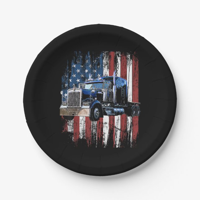 Trucker American Flag Truck Driver Truck Driver Gi Paper Plates (Front)