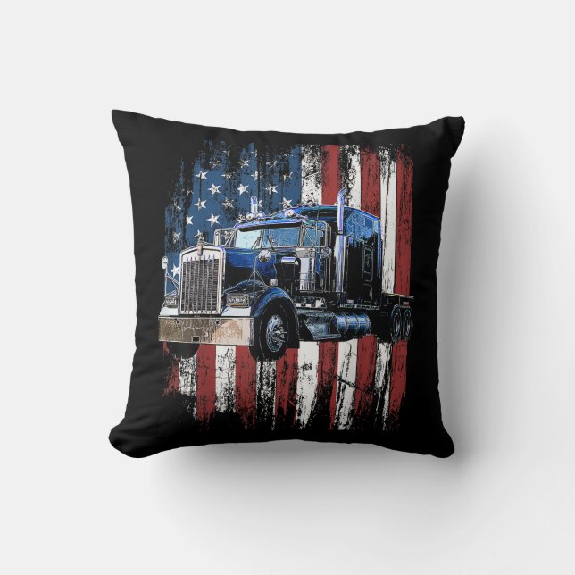 Trucker American Flag Truck Driver Truck Driver Gi Throw Pillow (Front)