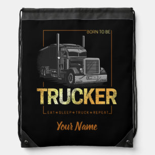 Trucker Born To Be Truck Retro Driver Vintage Drawstring Bag