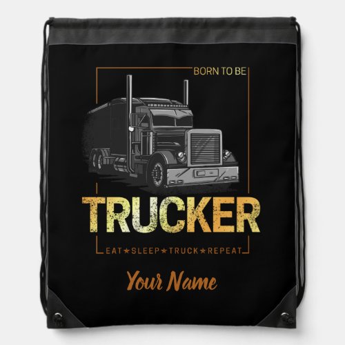 Trucker Born To Be Truck Retro Driver Vintage Drawstring Bag