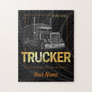 Trucker Born To Be Truck Retro Driver Vintage Jigsaw Puzzle