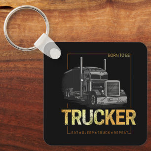 Trucker Born To Be Truck Retro Driver Vintage Keychain