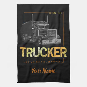 Trucker Born To Be Truck Retro Driver Vintage Kitchen Towel