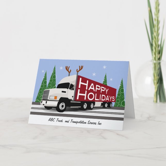 Trucker Business Custom Happy Holidays White Semi Holiday Card (Front)