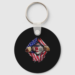 Trucker Driver American Flag Truck Keychain