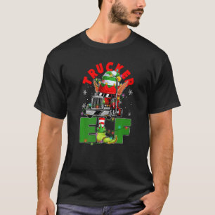 Trucker Elf Christmas Tree Light Truck Drivers Xma T-Shirt