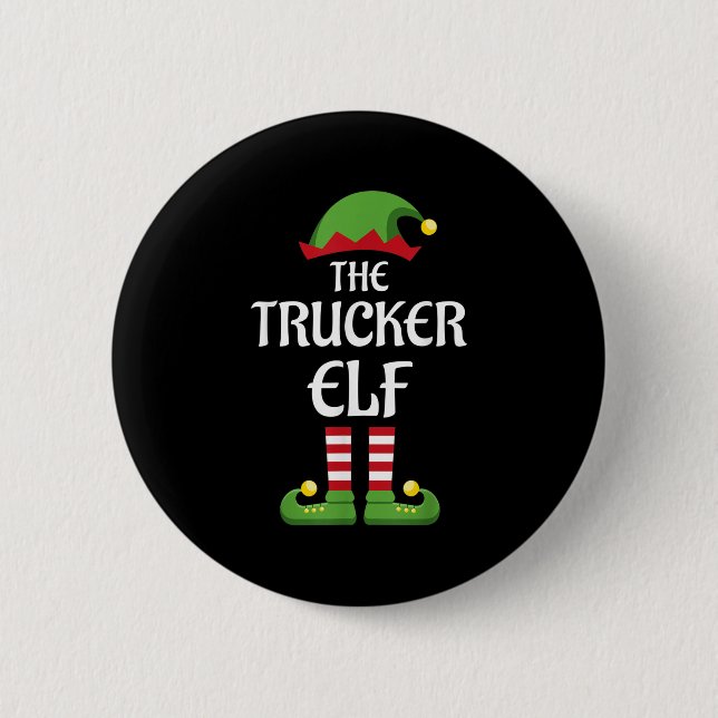 Trucker Elf Family Matching Group Christmas  Button (Front)