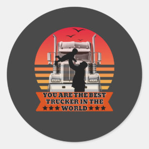 Trucker Father Baby Love Road Family Pride Design Classic Round Sticker