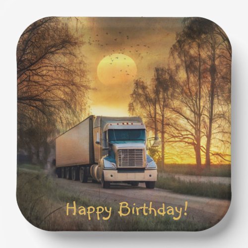 Trucker Happy Birthday Paper Plates