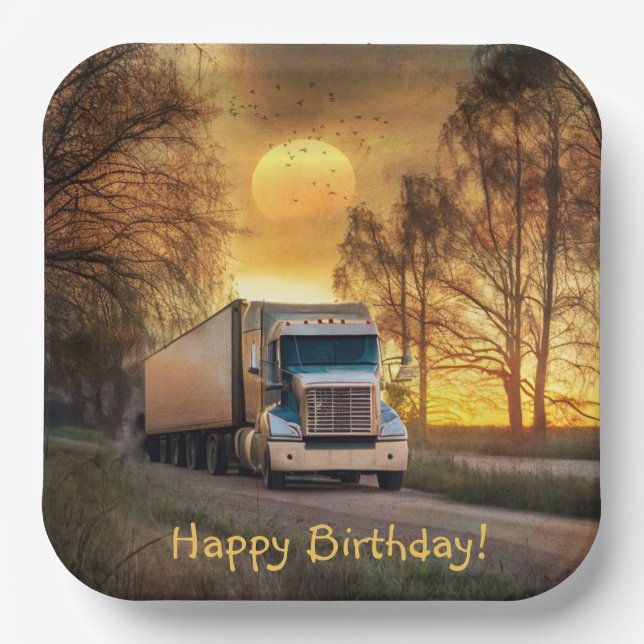 Trucker Happy Birthday Paper Plates (Front)