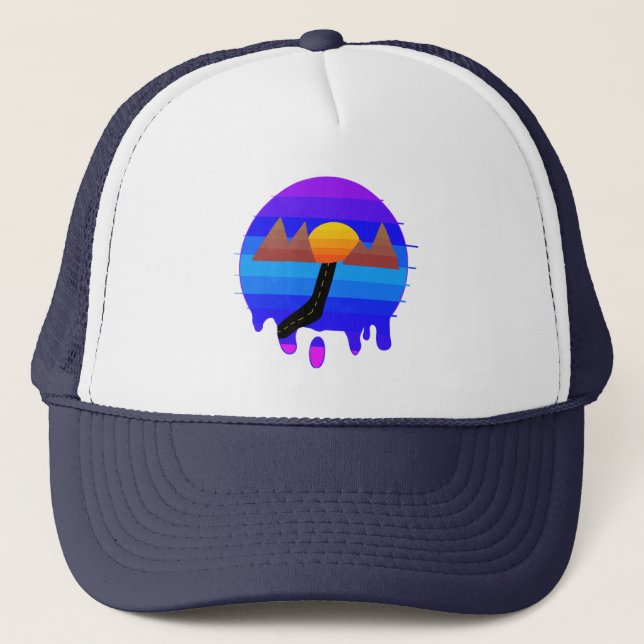 Trucker Hat, Retro Mountain, Sunset, Roadtrip Trucker Hat (Front)