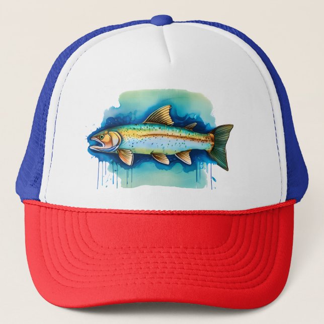 Trucker Hat - Watercolor Series: Trout/Salmon (Front)