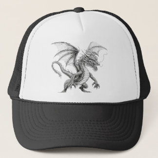 Trucker Hat with Dragon - Black and White Sketch D